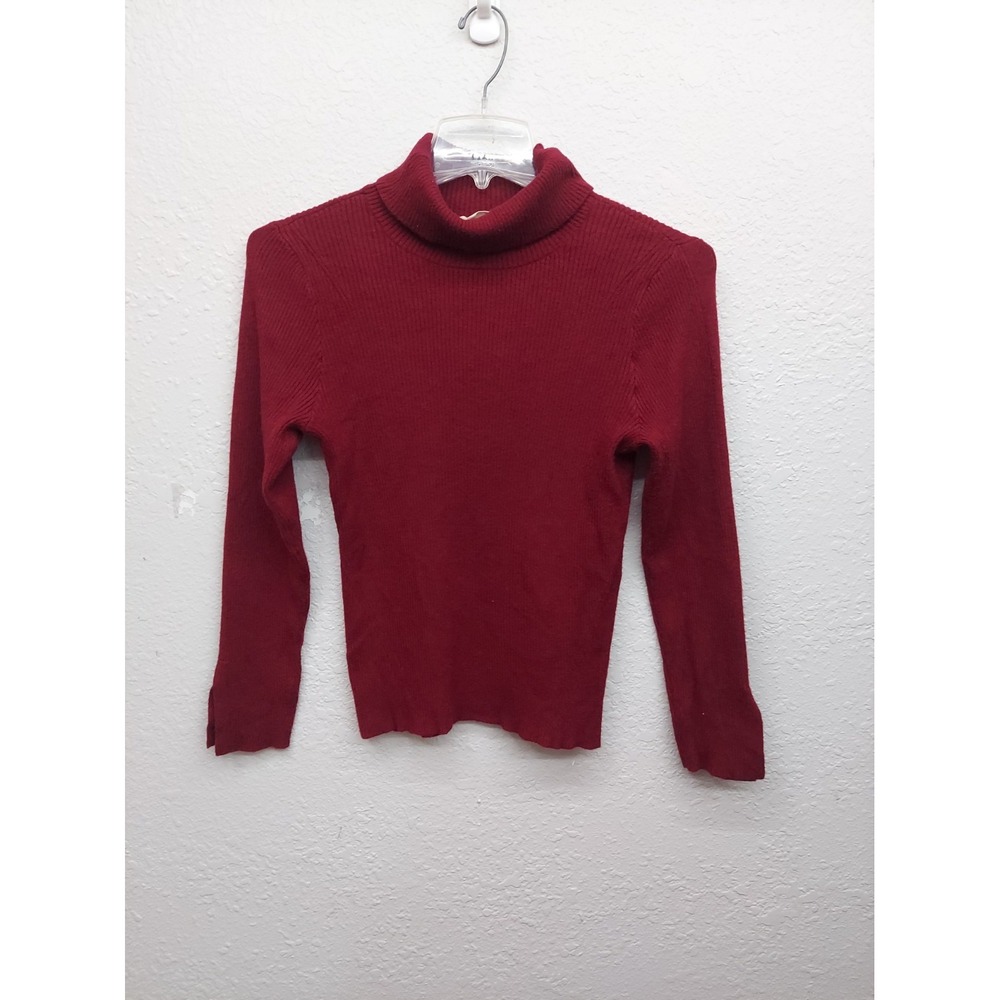 Soft Surroundings Sweater Womens Medium Burgundy Turtleneck Soft Stretch Minimal
